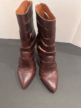 Rebecca Minkoff  Strappy Pointed Toe Leather High Heel Boots 6.5
